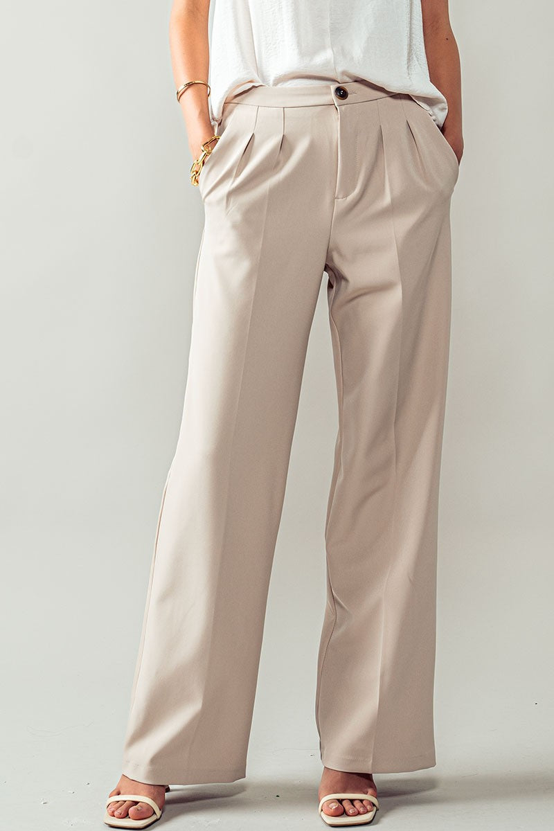 Straight Pleated Trousers in Beige - Women's Wholesale Casual Pants | Trend Notes
