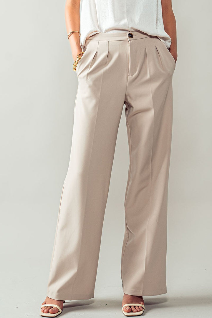 Straight Pleated Trousers in Beige - Women's Wholesale Casual Pants | Trend Notes