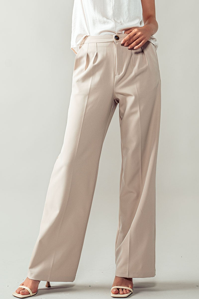 Straight Pleated Trousers in Beige - Women's Wholesale Casual Pants | Trend Notes