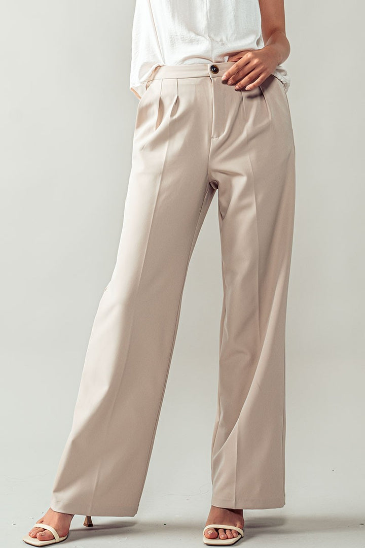 Straight Pleated Trousers in Beige - Women's Wholesale Casual Pants | Trend Notes