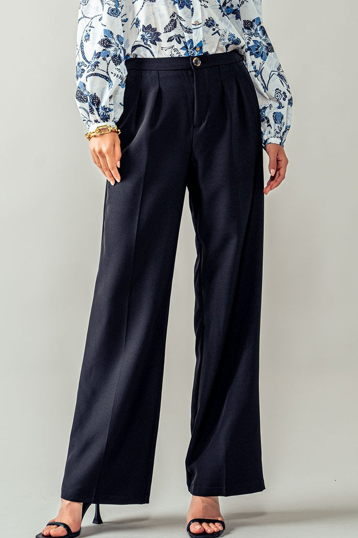 Straight Pleated Trousers in Black - Women's Wholesale Casual Pants | Trend Notes