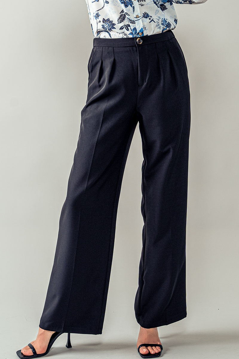 Straight Pleated Trousers in Black - Women's Wholesale Casual Pants | Trend Notes