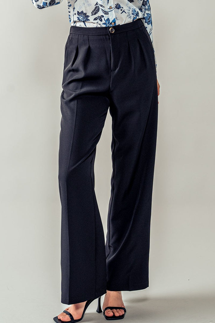 Straight Pleated Trousers in Black - Women's Wholesale Casual Pants | Trend Notes