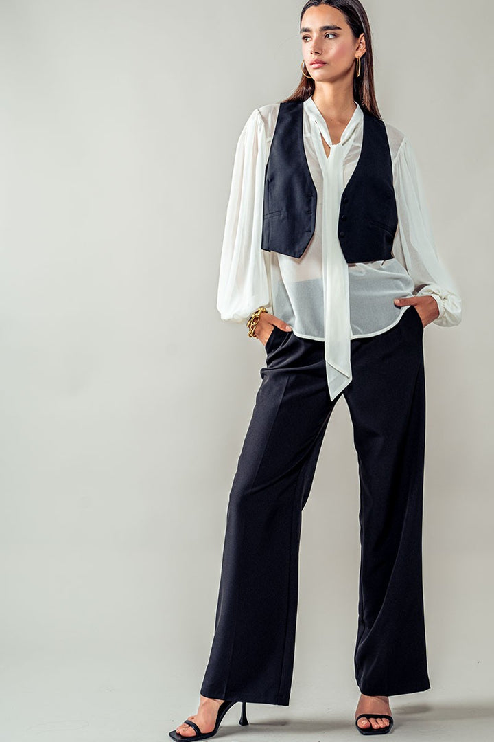 Straight Pleated Trousers in Black - Women's Wholesale Casual Pants | Trend Notes