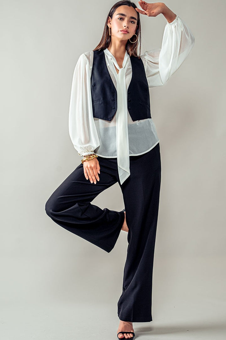 Straight Pleated Trousers in Black - Women's Wholesale Casual Pants | Trend Notes
