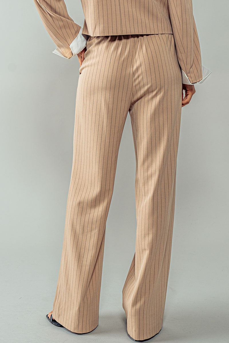 Pinstriped Front Pleat Pants in Khaki - Women's Wholesale Dress Pants | Trend Notes