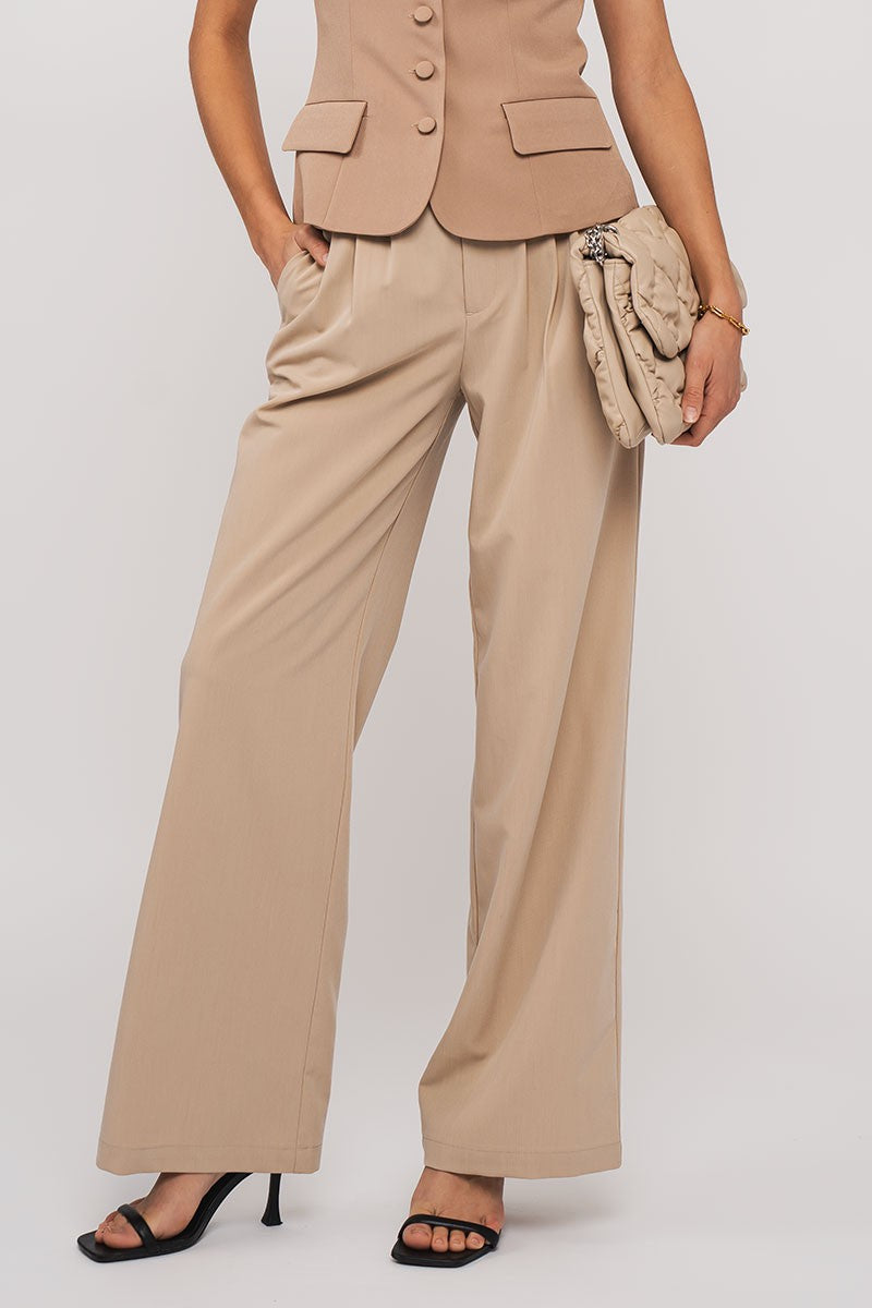Front Pleated Trousers in Khaki - Women's Wholesale Dress Pants | Trend Notes