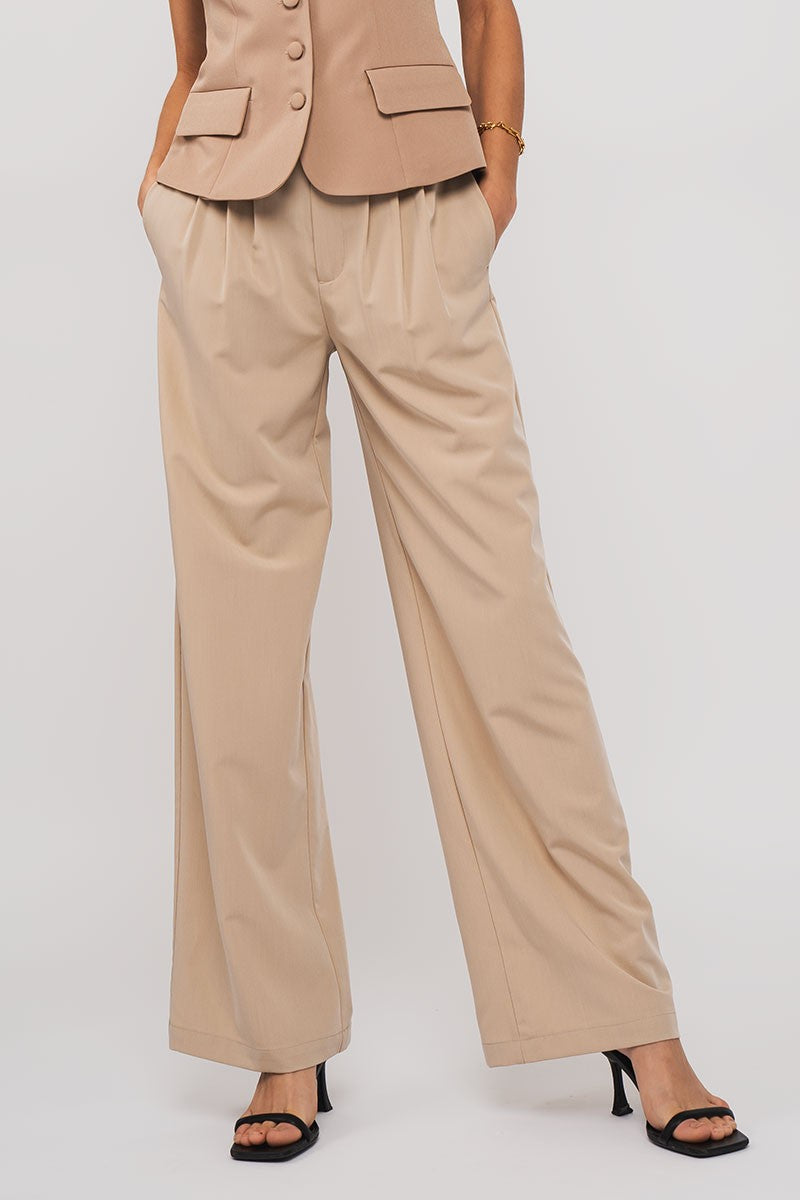 Front Pleated Trousers in Khaki - Women's Wholesale Dress Pants | Trend Notes