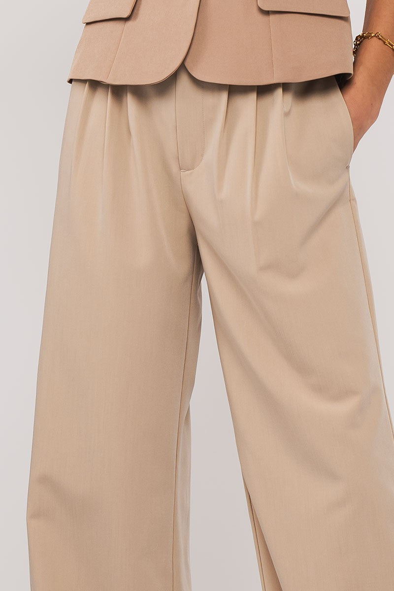 Front Pleated Trousers in Khaki - Women's Wholesale Dress Pants | Trend Notes