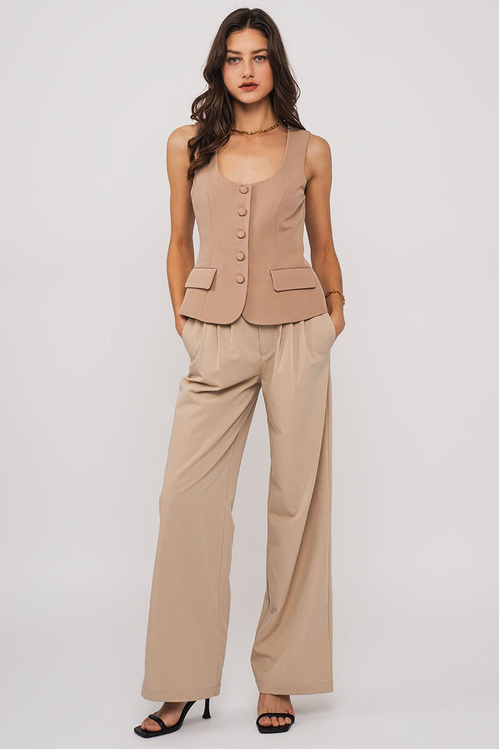Front Pleated Trousers in Khaki - Women's Wholesale Dress Pants | Trend Notes