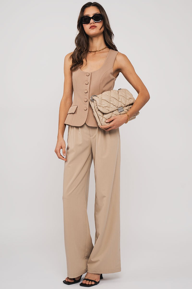 Front Pleated Trousers in Khaki - Women's Wholesale Dress Pants | Trend Notes