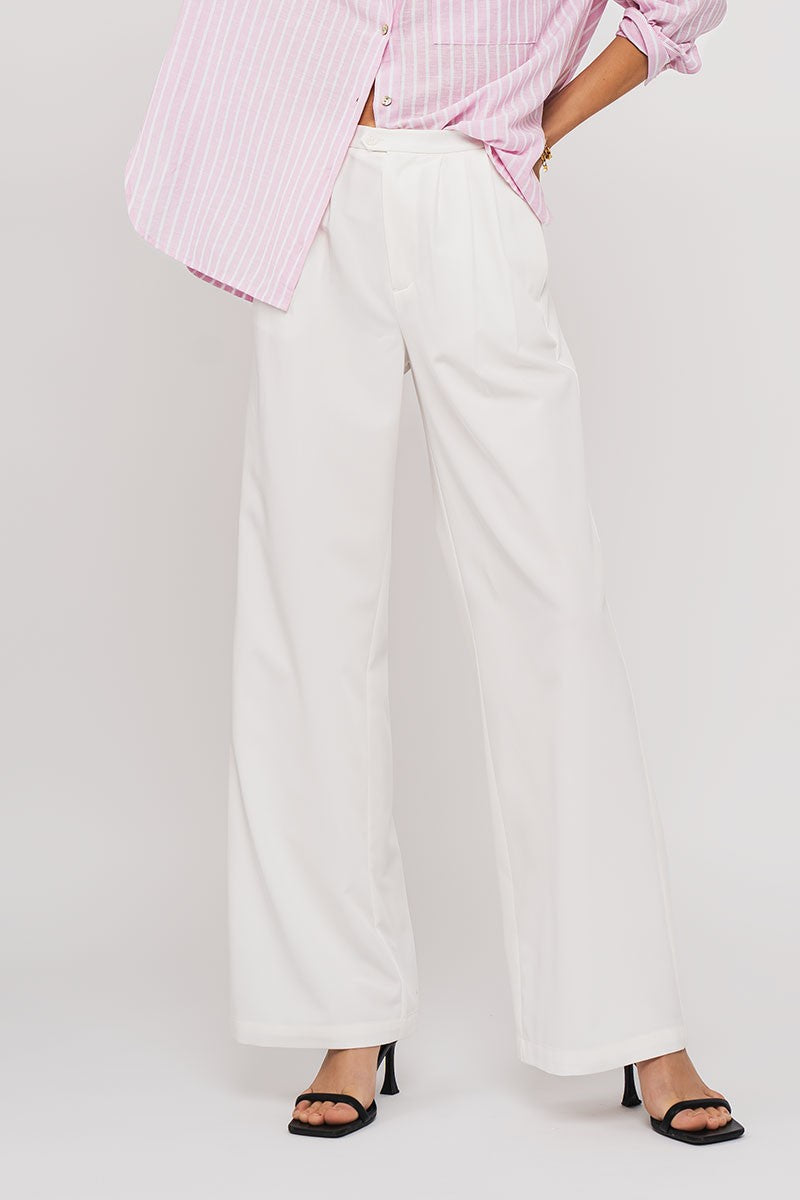 Front Pleated Trousers in White - Women's Wholesale Dress Pants | Trend Notes