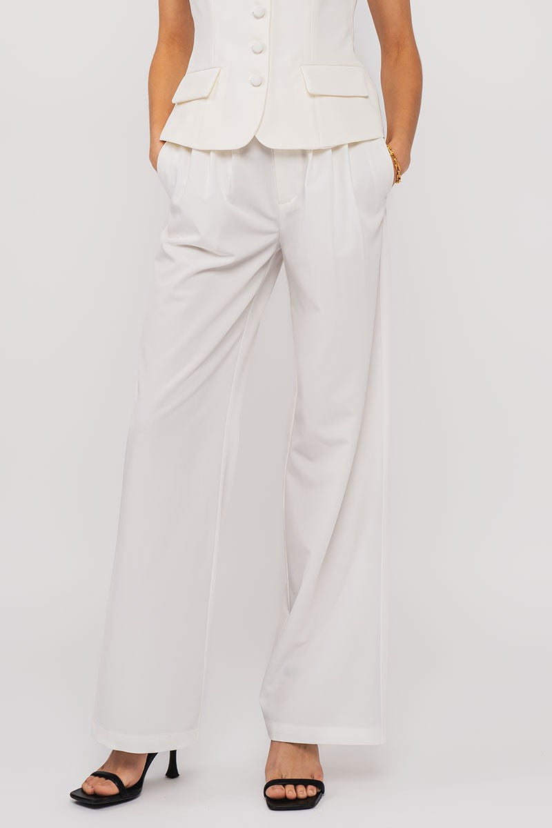 Front Pleated Trousers in White - Women's Wholesale Dress Pants | Trend Notes
