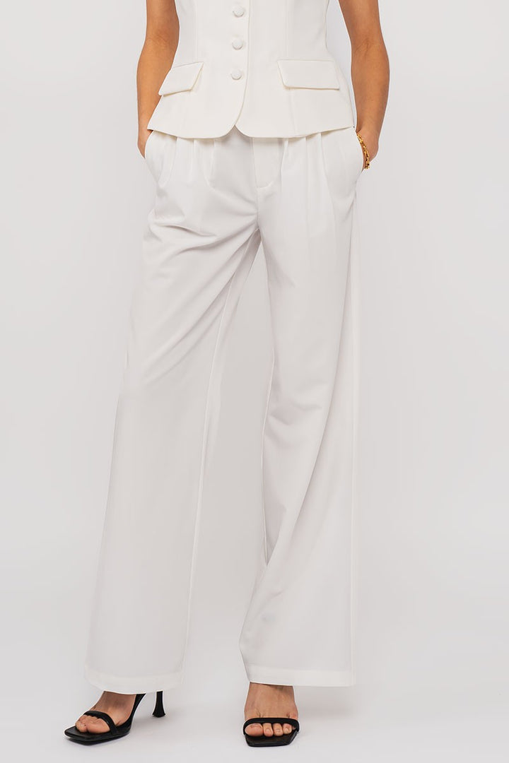 Front Pleated Trousers in White - Women's Wholesale Dress Pants | Trend Notes