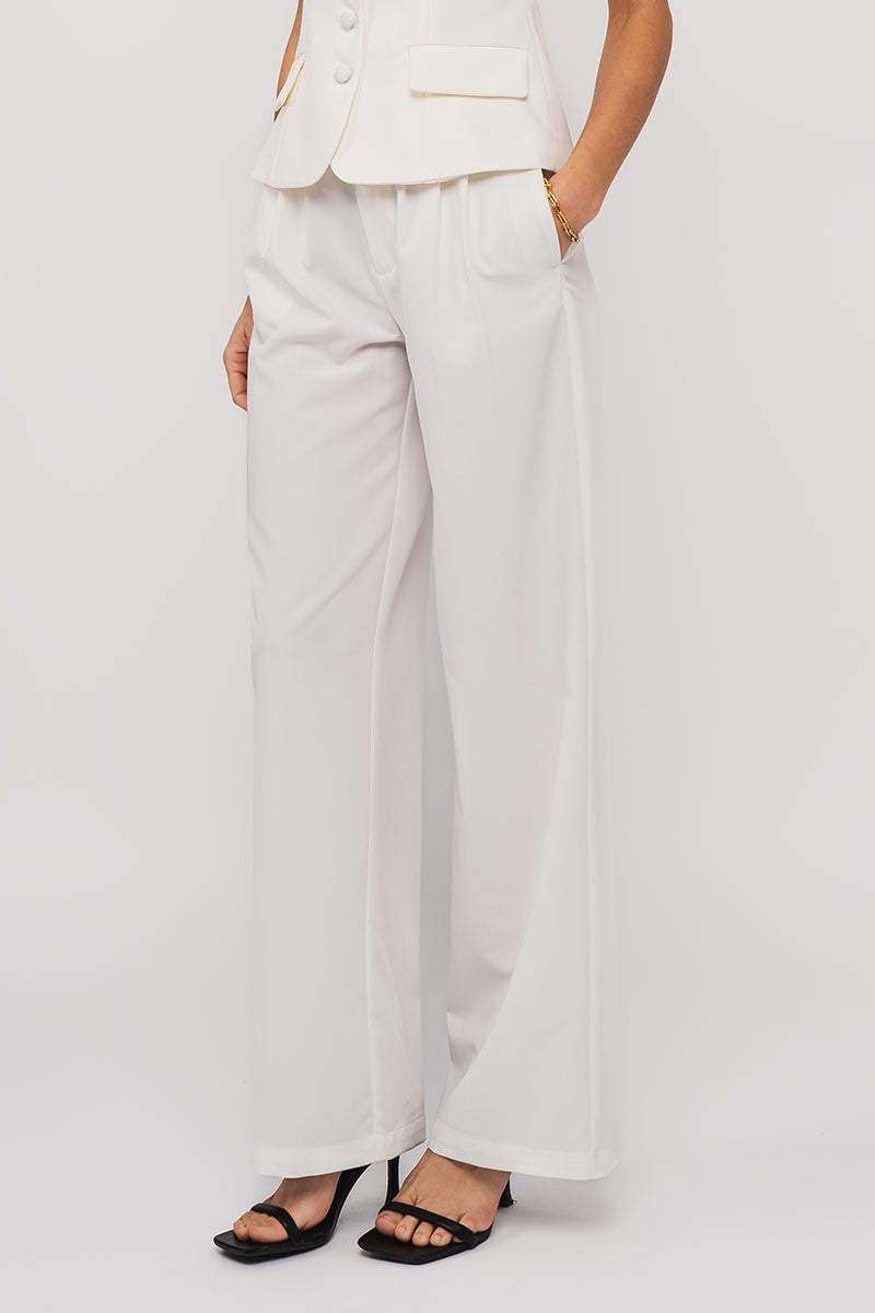 Front Pleated Trousers in White - Women's Wholesale Dress Pants | Trend Notes
