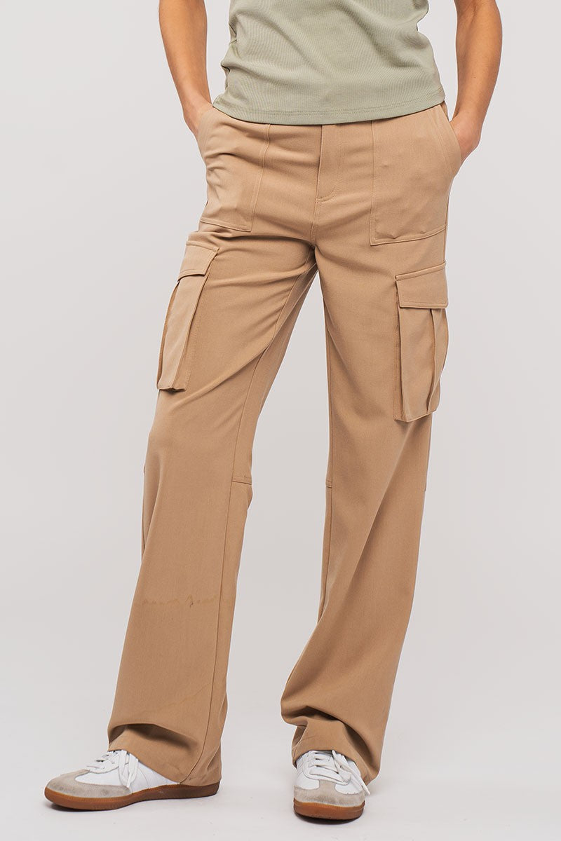 Straight Leg Cargo Pants in Khaki - Women's Wholesale Casual Pants | Trend Notes