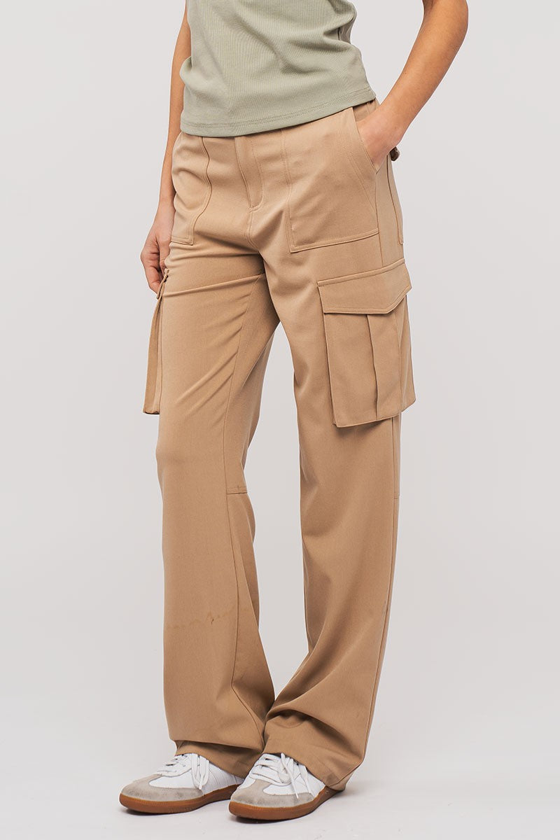 Straight Leg Cargo Pants in Khaki - Women's Wholesale Casual Pants | Trend Notes