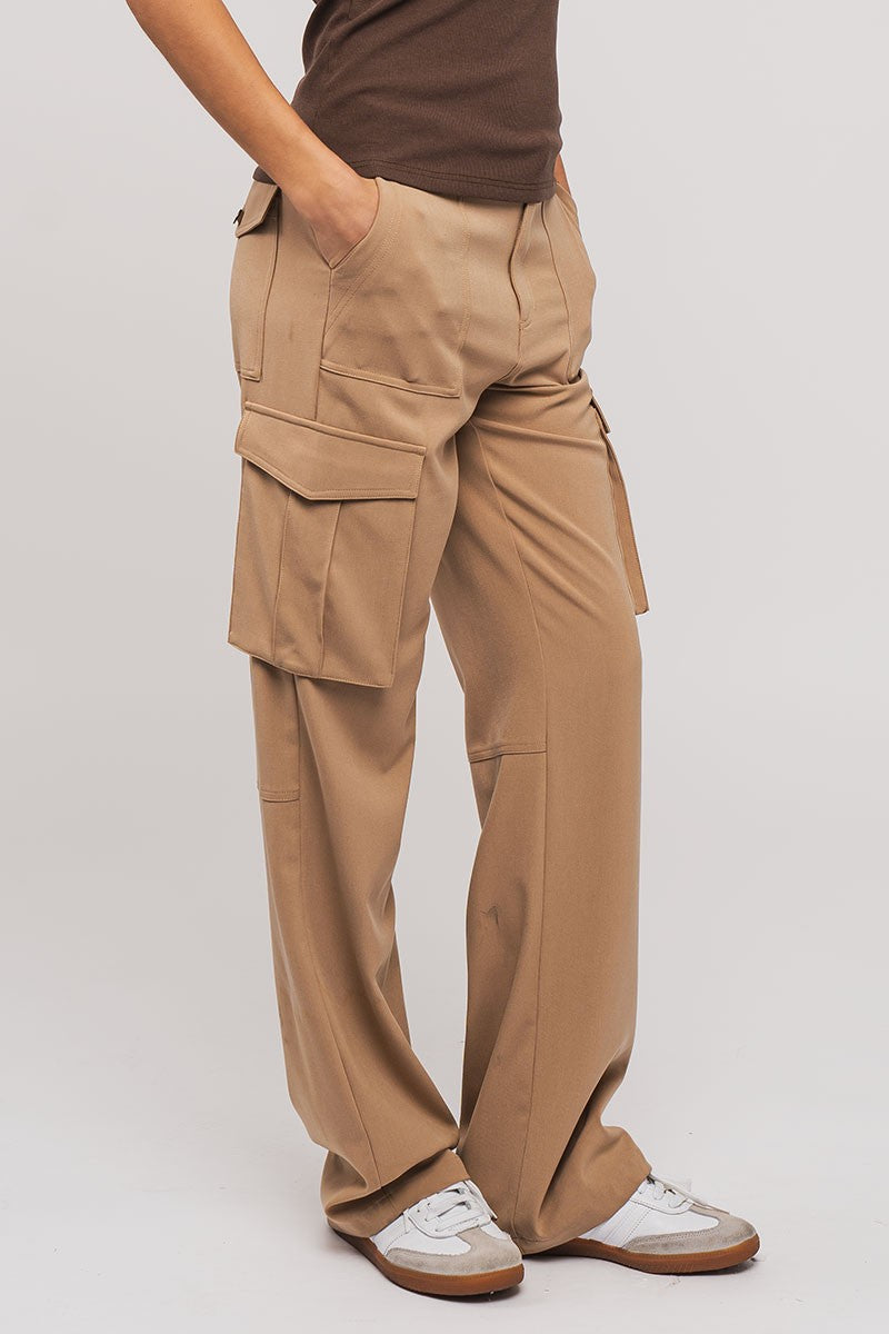 Straight Leg Cargo Pants in Khaki - Women's Wholesale Casual Pants | Trend Notes