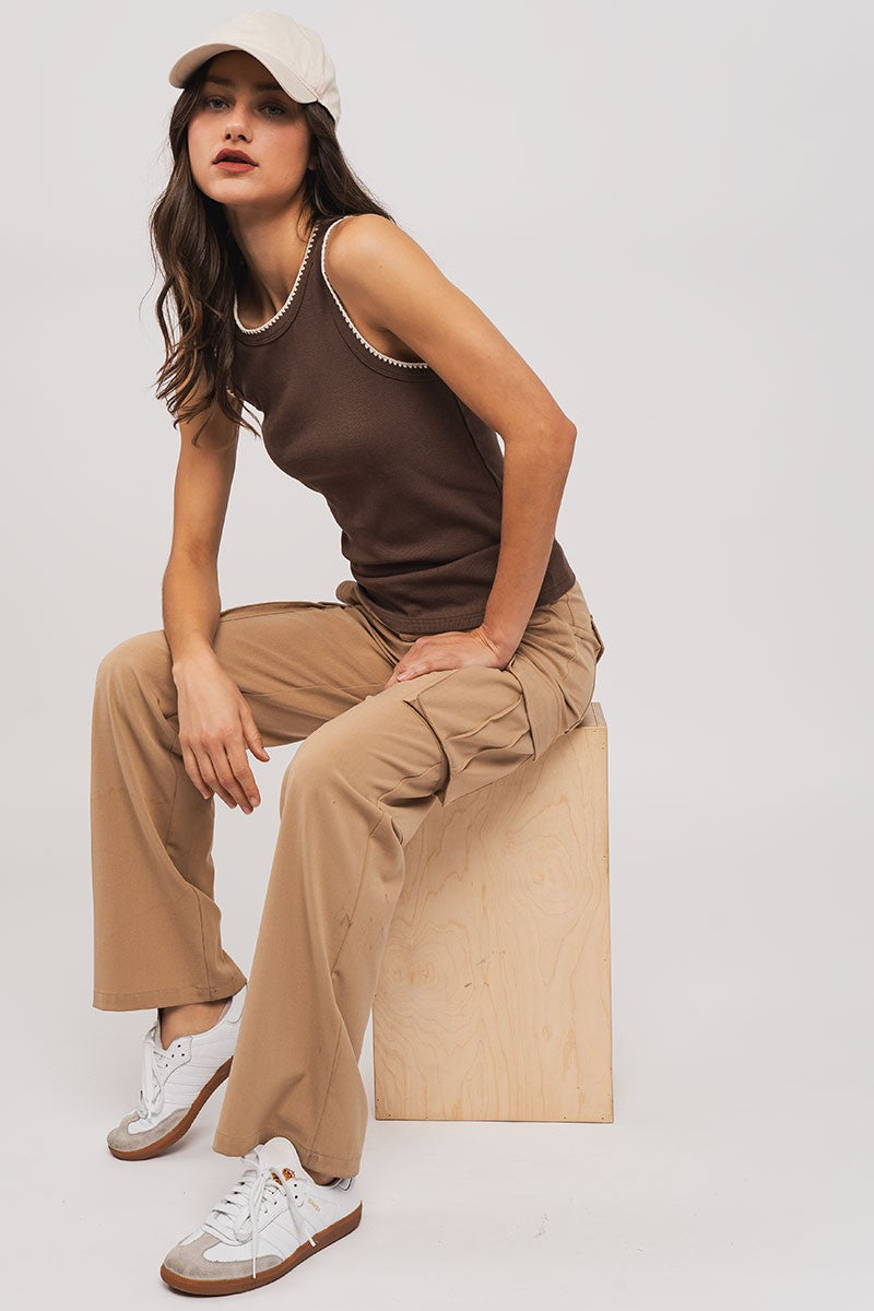 Straight Leg Cargo Pants in Khaki - Women's Wholesale Casual Pants | Trend Notes
