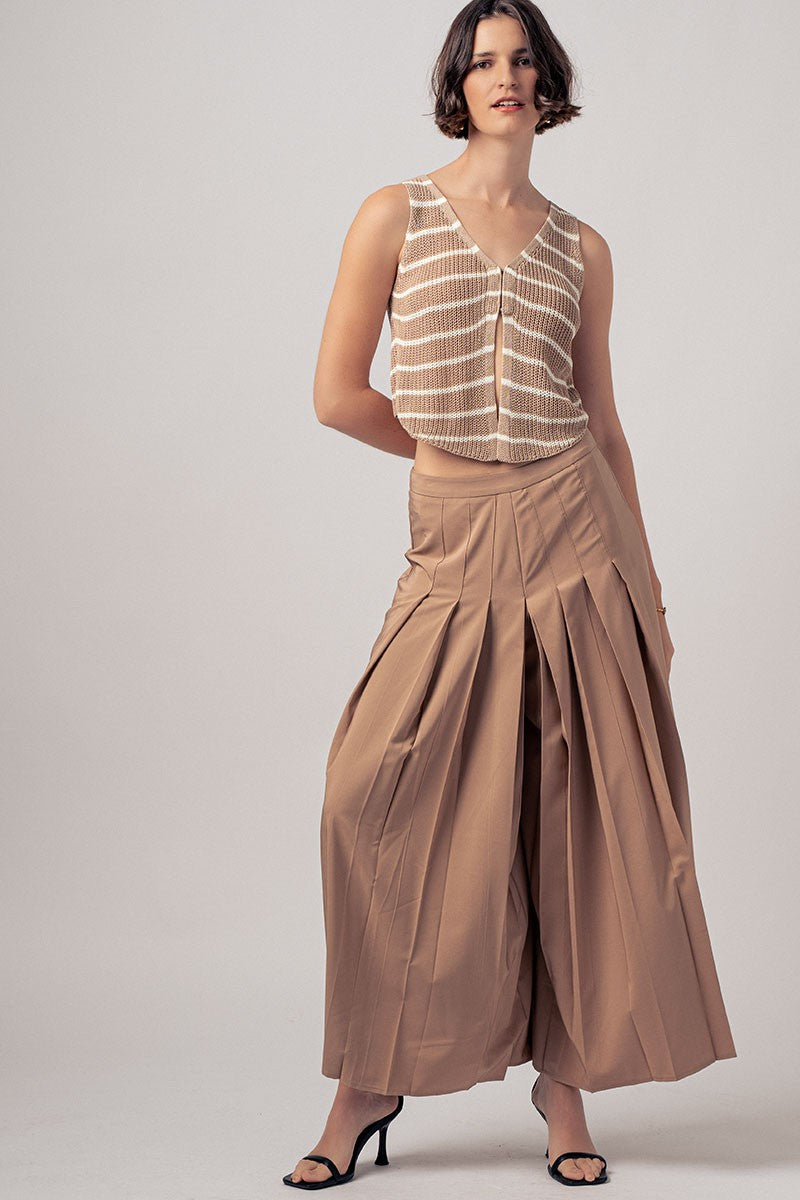 High-Waisted Pleated Wide-Leg Palazzo Pants in Taupe - Women's Wholesale Casual Pants | Trend Notes