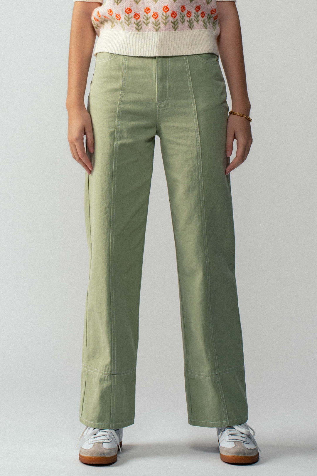 Relaxed Fit Western Cotton Pants  in Sage - Women's Wholesale Casual Pants | Trend Notes