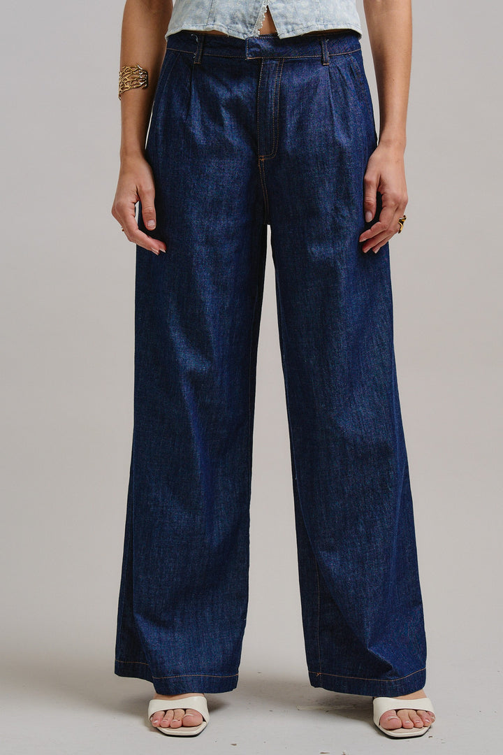 City Chic Wide-Leg Denim Pants in Dk Denim - Women's Wholesale Pants | Trend Notes