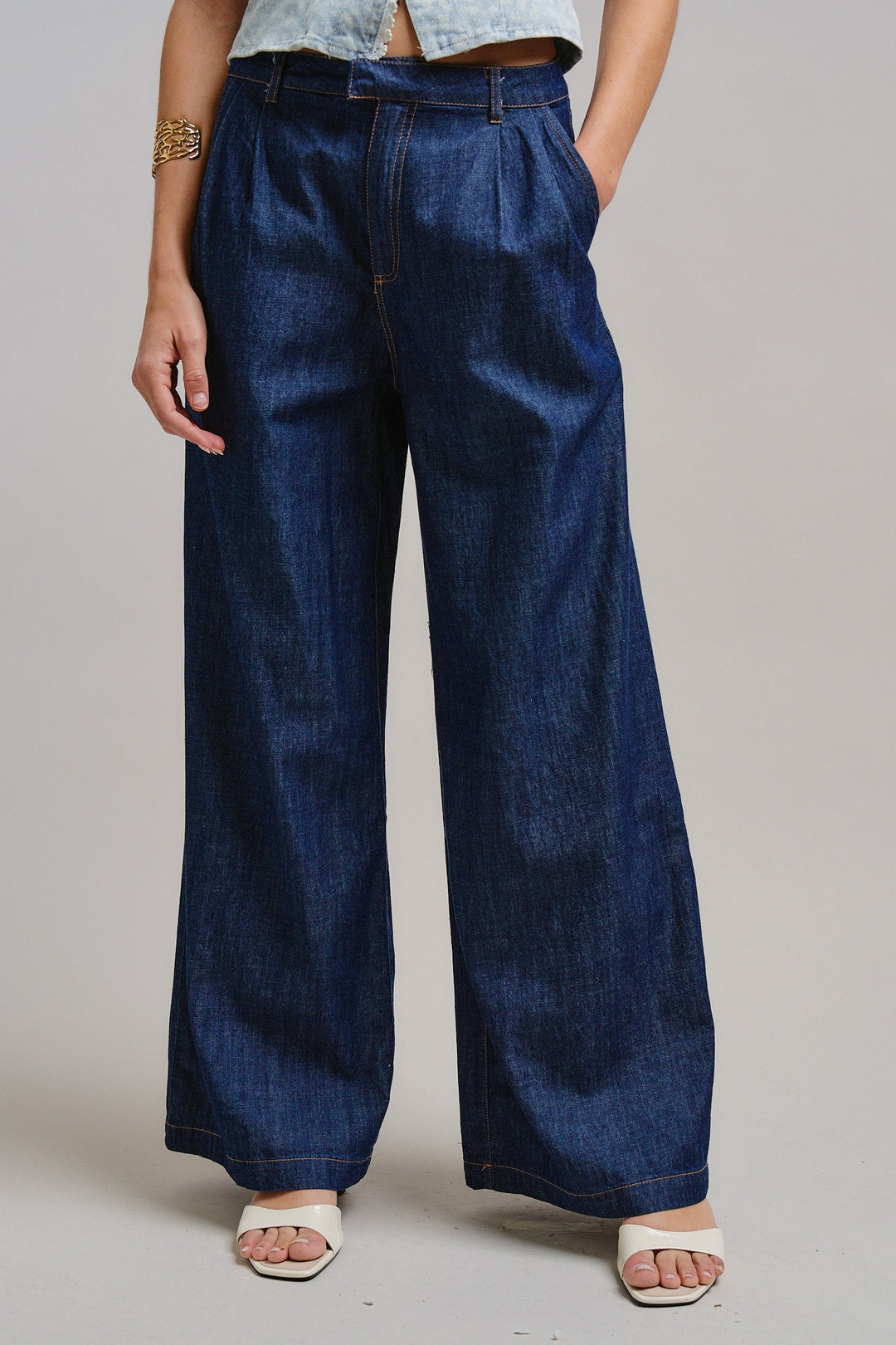 City Chic Wide-Leg Denim Pants in Dk Denim - Women's Wholesale Pants | Trend Notes