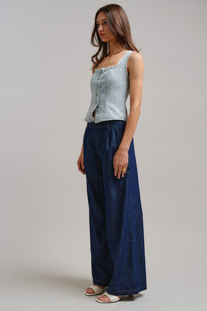 City Chic Wide-Leg Denim Pants in Dk Denim - Women's Wholesale Pants | Trend Notes