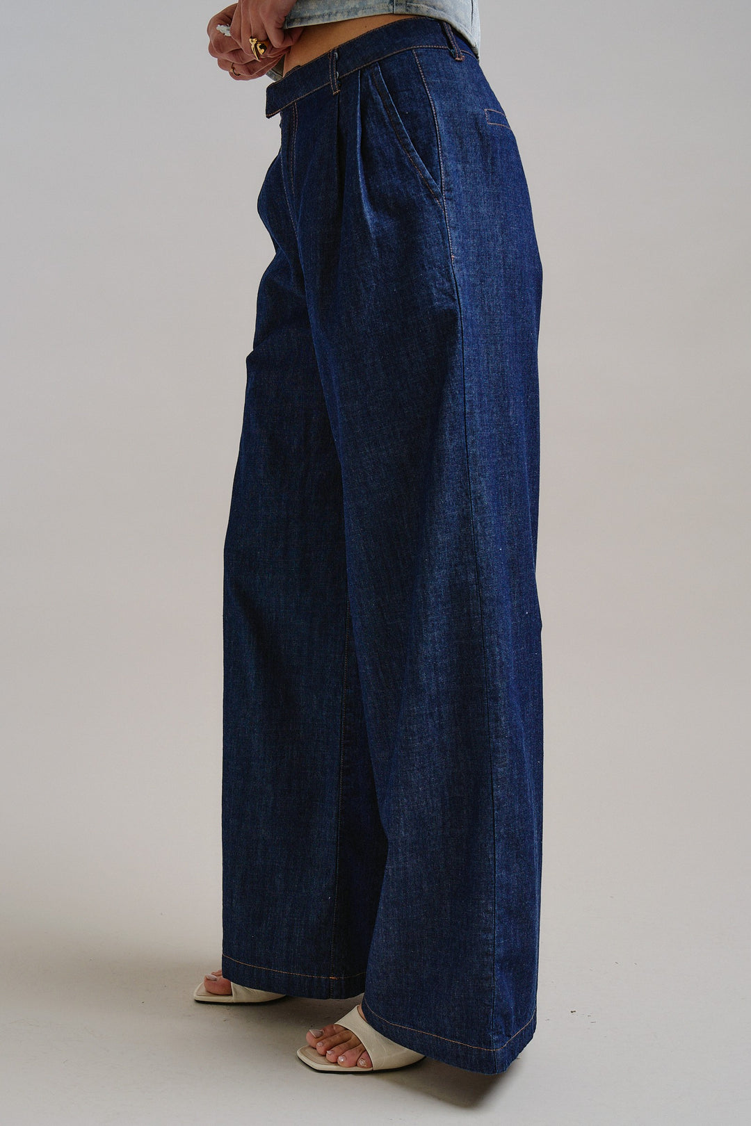 City Chic Wide-Leg Denim Pants in Dk Denim - Women's Wholesale Pants | Trend Notes