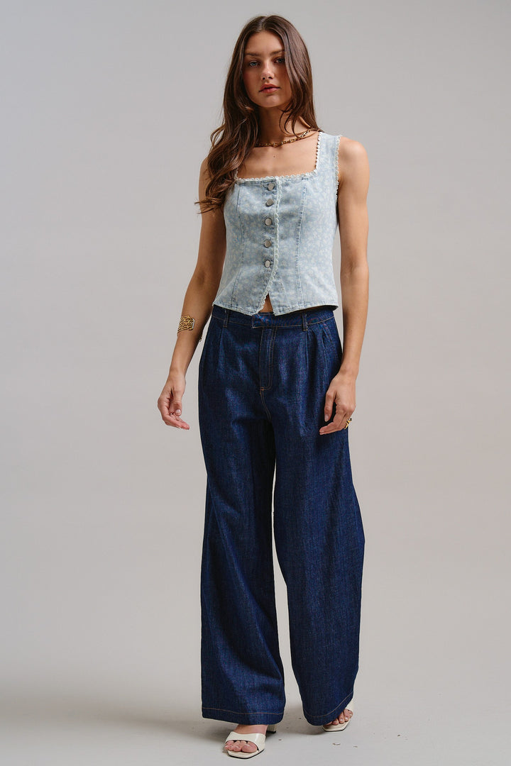 City Chic Wide-Leg Denim Pants in Dk Denim - Women's Wholesale Pants | Trend Notes