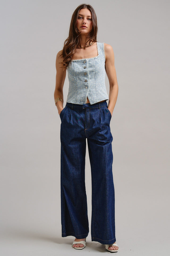 City Chic Wide-Leg Denim Pants in Dk Denim - Women's Wholesale Pants | Trend Notes