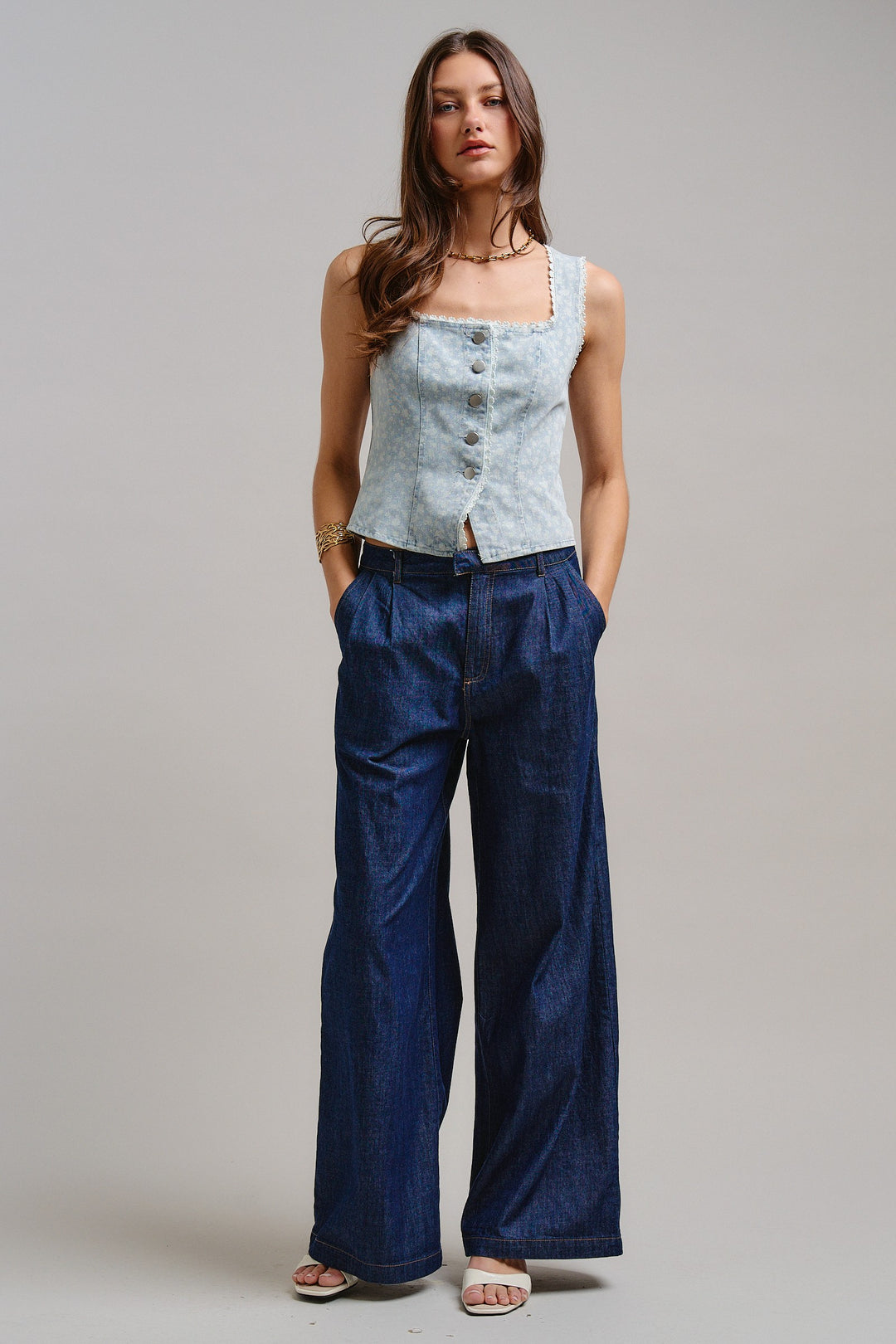City Chic Wide-Leg Denim Pants in Dk Denim - Women's Wholesale Pants | Trend Notes