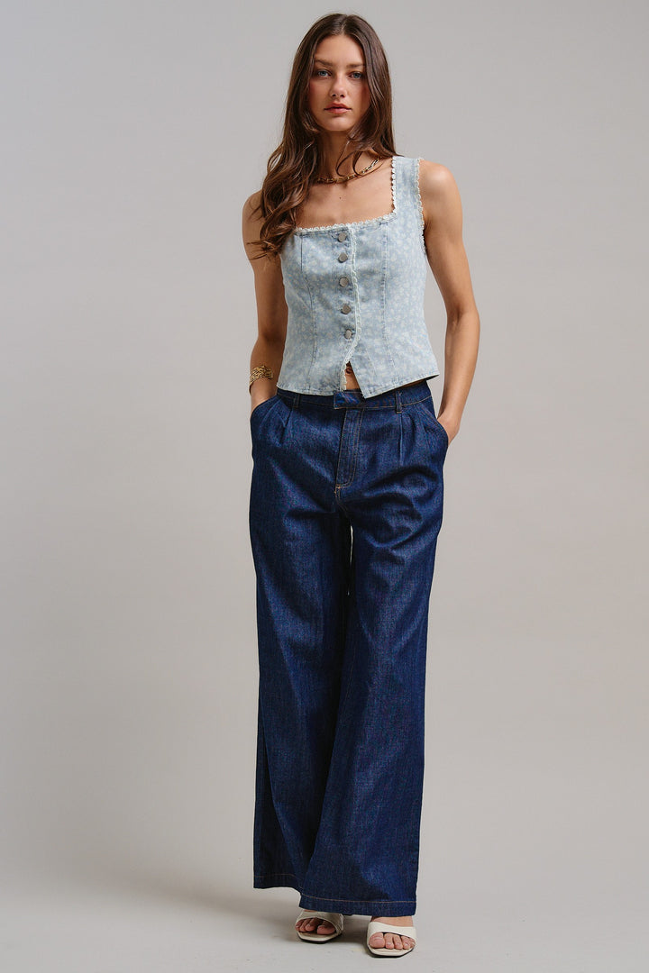 City Chic Wide-Leg Denim Pants in Dk Denim - Women's Wholesale Pants | Trend Notes