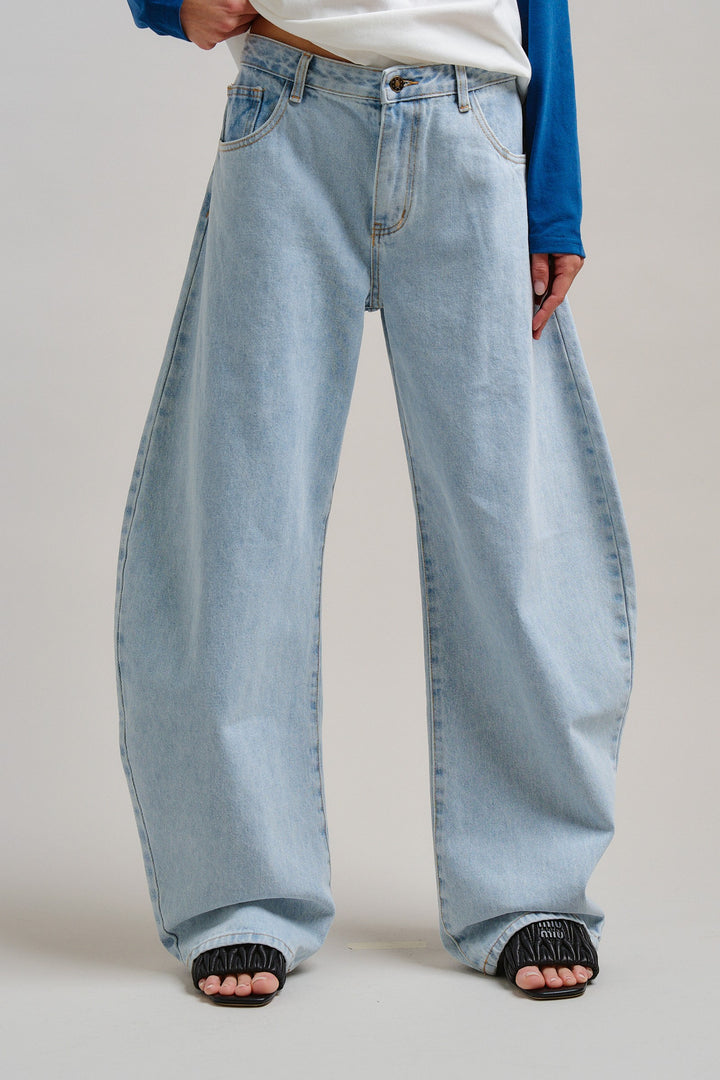 Urban Glide Barrel Jeans in Lt Blue - Women's Wholesale Pants | Trend Notes