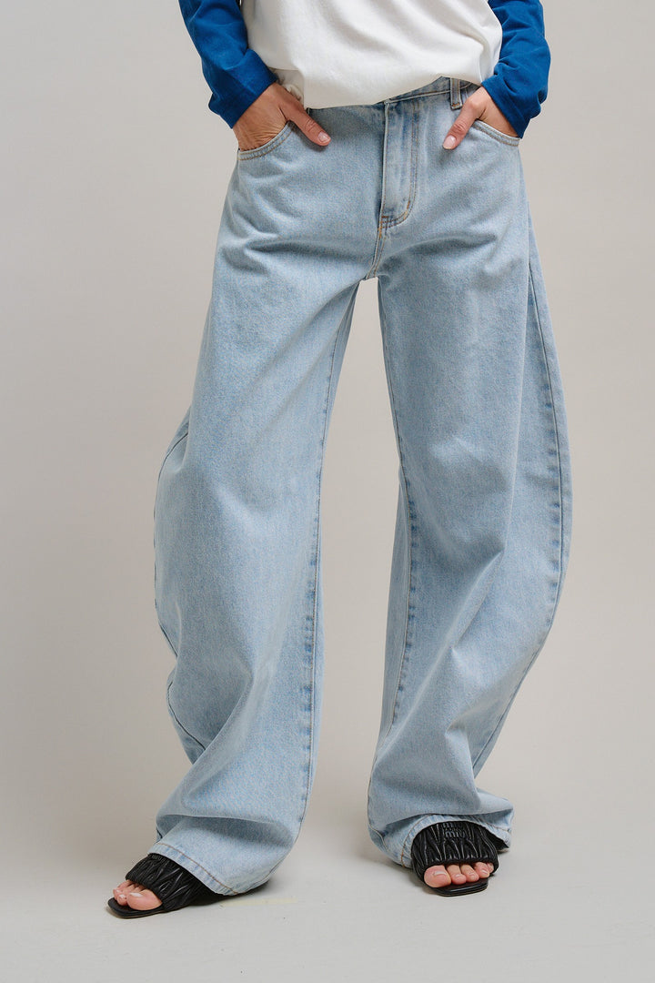 Urban Glide Barrel Jeans in Lt Blue - Women's Wholesale Pants | Trend Notes