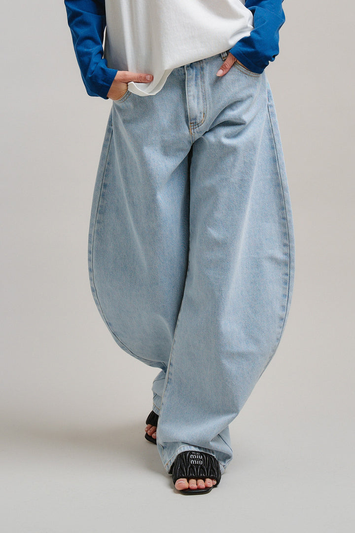 Urban Glide Barrel Jeans in Lt Blue - Women's Wholesale Pants | Trend Notes