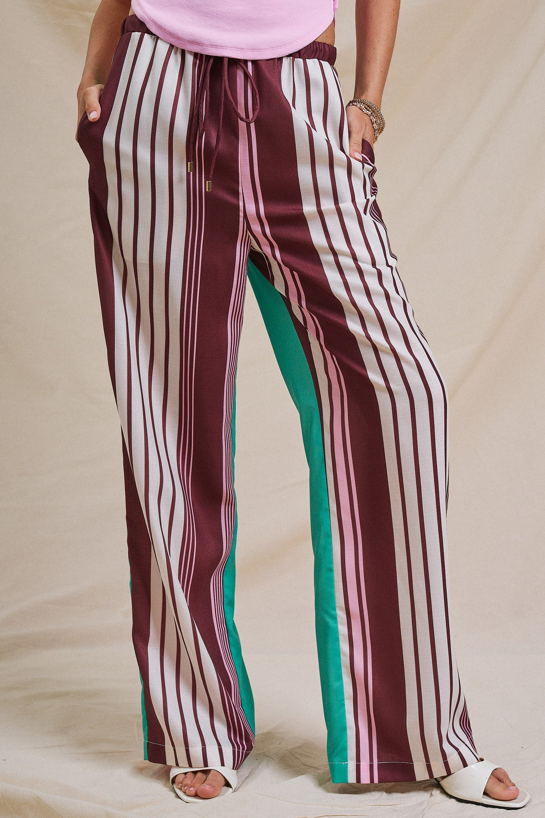 Color Crush Contrast Stripe Wide-Leg Pants in Multi - Women's Wholesale Pants | Trend Notes