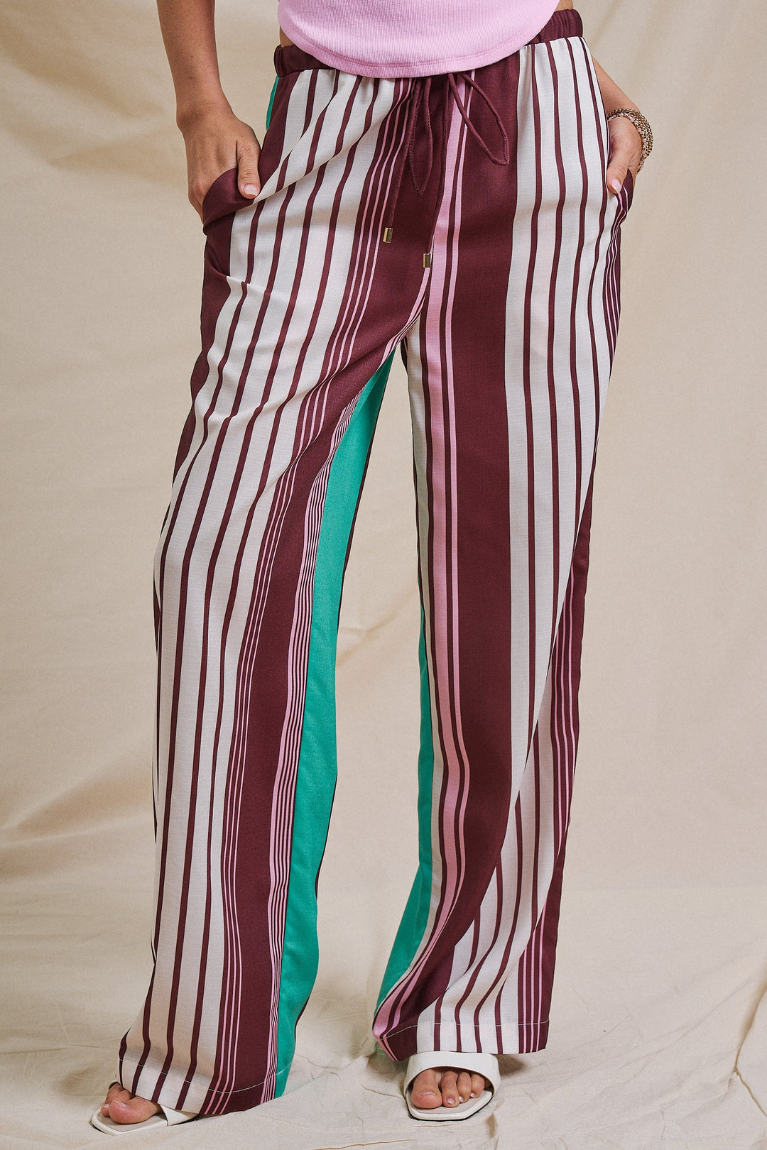Color Crush Contrast Stripe Wide-Leg Pants in Multi - Women's Wholesale Pants | Trend Notes