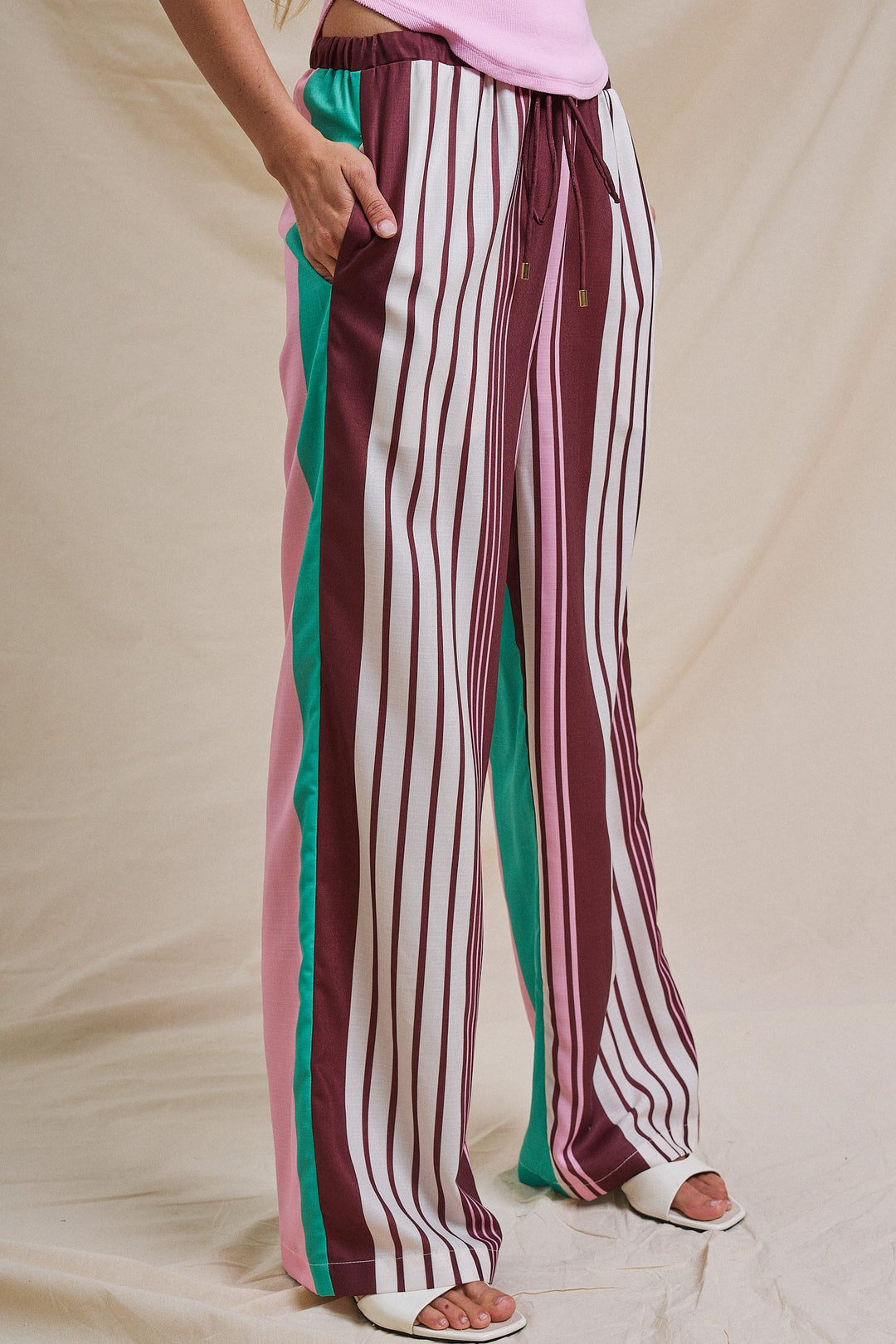 Color Crush Contrast Stripe Wide-Leg Pants in Multi - Women's Wholesale Pants | Trend Notes