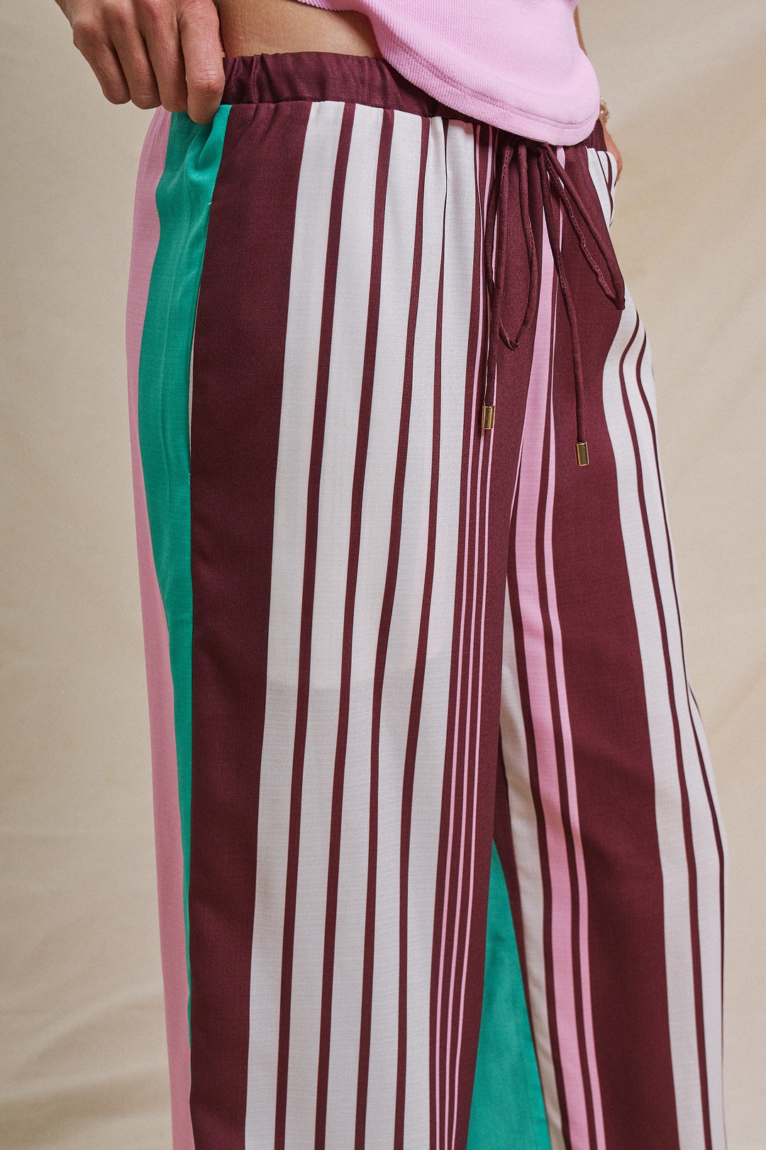Color Crush Contrast Stripe Wide-Leg Pants in Multi - Women's Wholesale Pants | Trend Notes