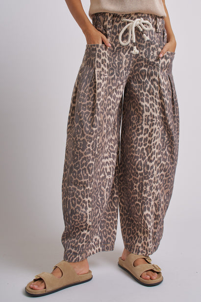 Vintage Wash Leopard Print Barrel Pants