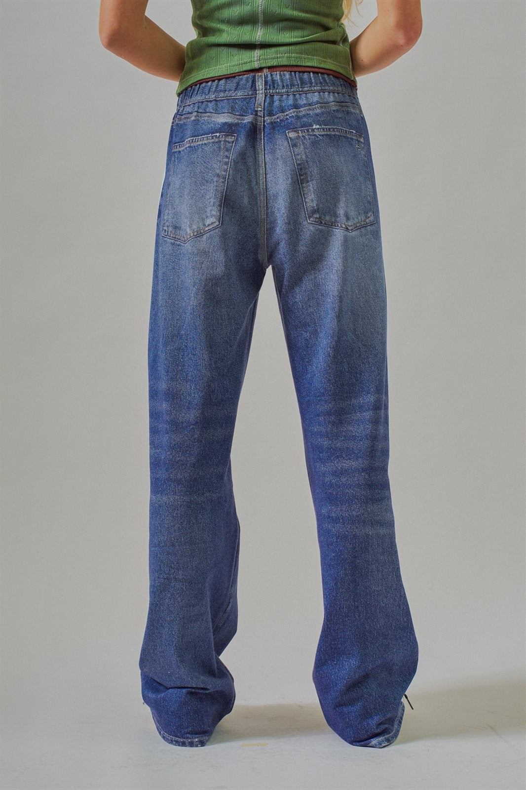 Wide Leg Faux Denim Print French Terry Track Pants with Side in Denim - Women's Wholesale Pants | Trend Notes