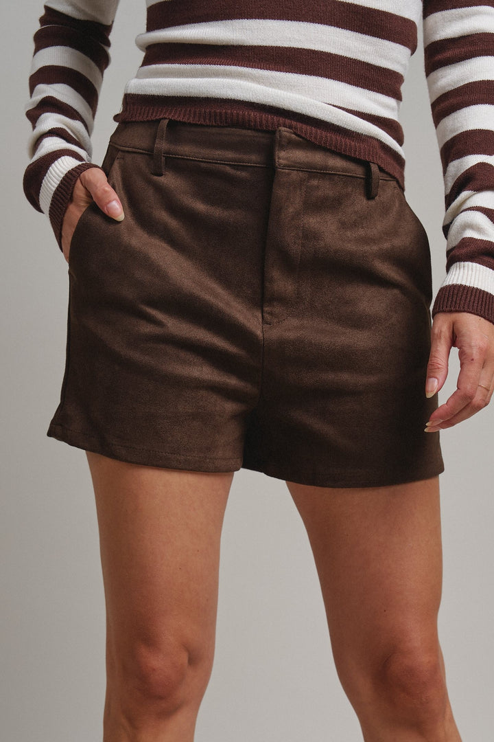 Soft Focus Faux Suede Shorts in Choco Brown - Women's Wholesale Casual Shorts | Trend Notes