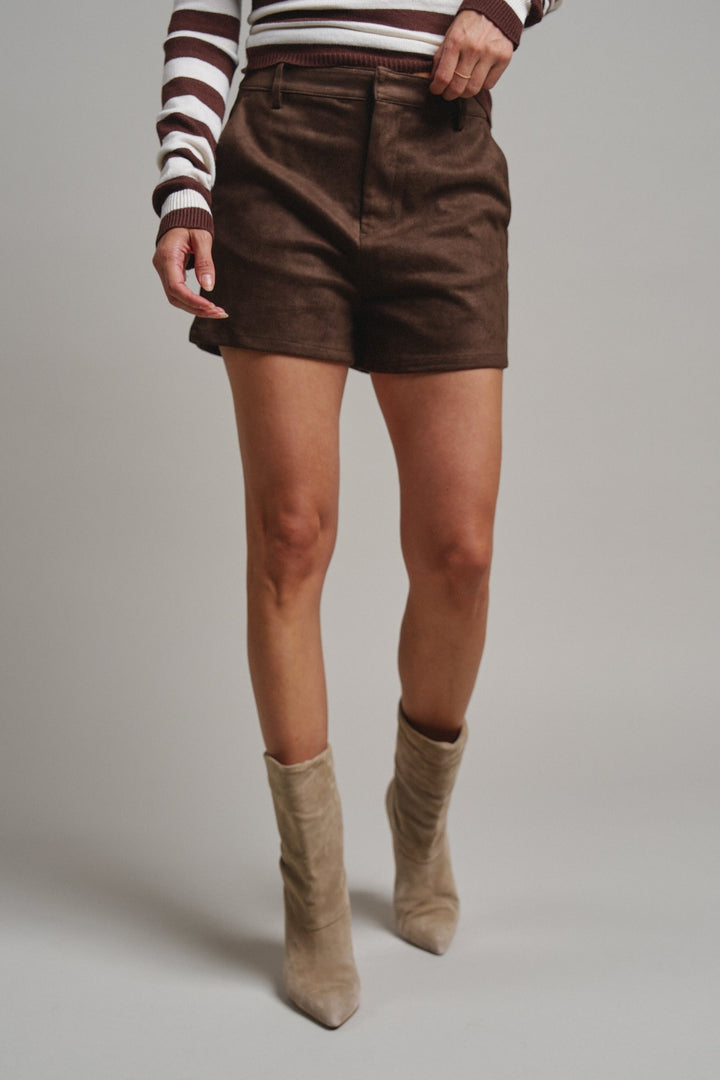Soft Focus Faux Suede Shorts in Choco Brown - Women's Wholesale Casual Shorts | Trend Notes
