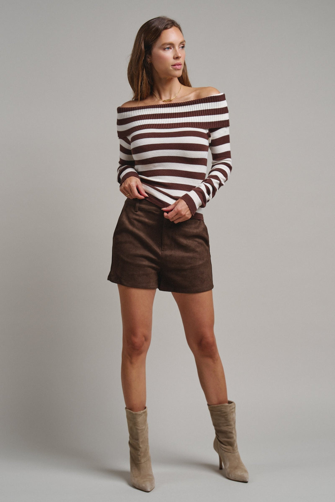 Soft Focus Faux Suede Shorts in Choco Brown - Women's Wholesale Casual Shorts | Trend Notes
