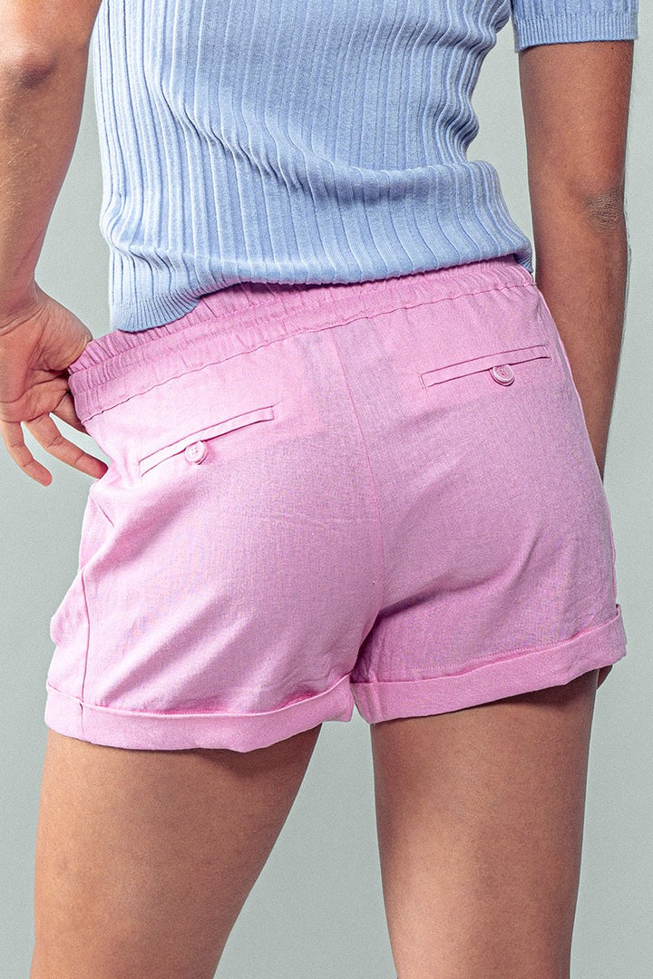 LINEN TYPE WAISTBAND SHORTS W STRING TIE in Pink - Women's Wholesale Casual Pants | Trend Notes