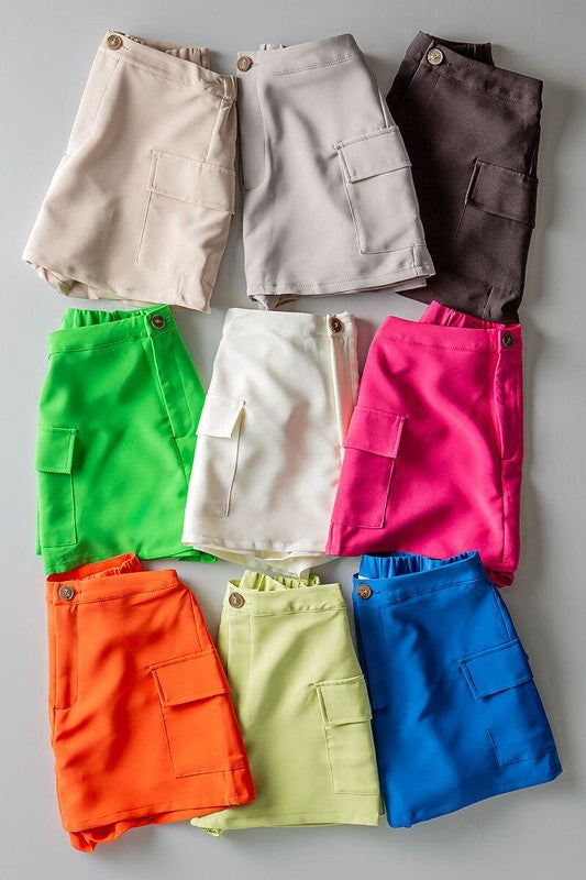CARGO SKORT W SMOCK WAIST in Apple - Women's Wholesale Shorts | Trend Notes