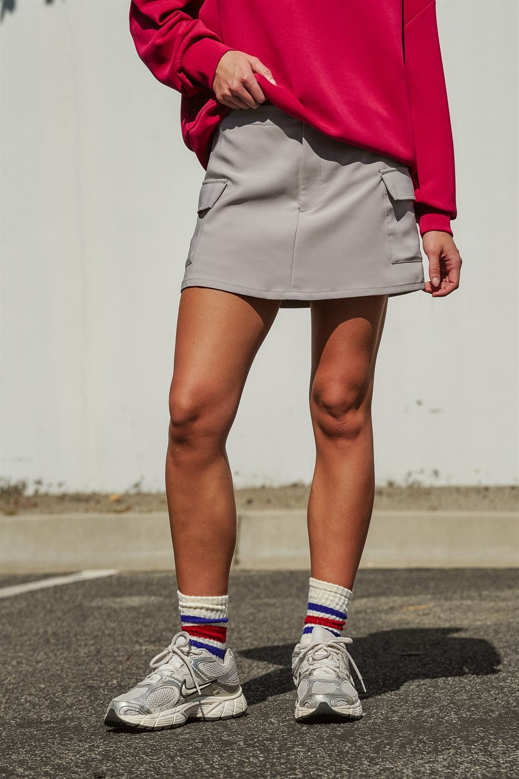 CARGO SKORT W SMOCK WAIST in Grey - Women's Wholesale Shorts | Trend Notes
