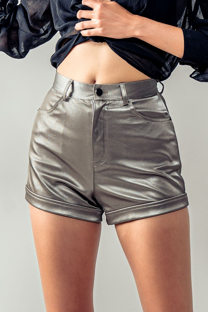 Faux Leather Shorts in Gunmetal - Women's Wholesale Casual Shorts | Trend Notes