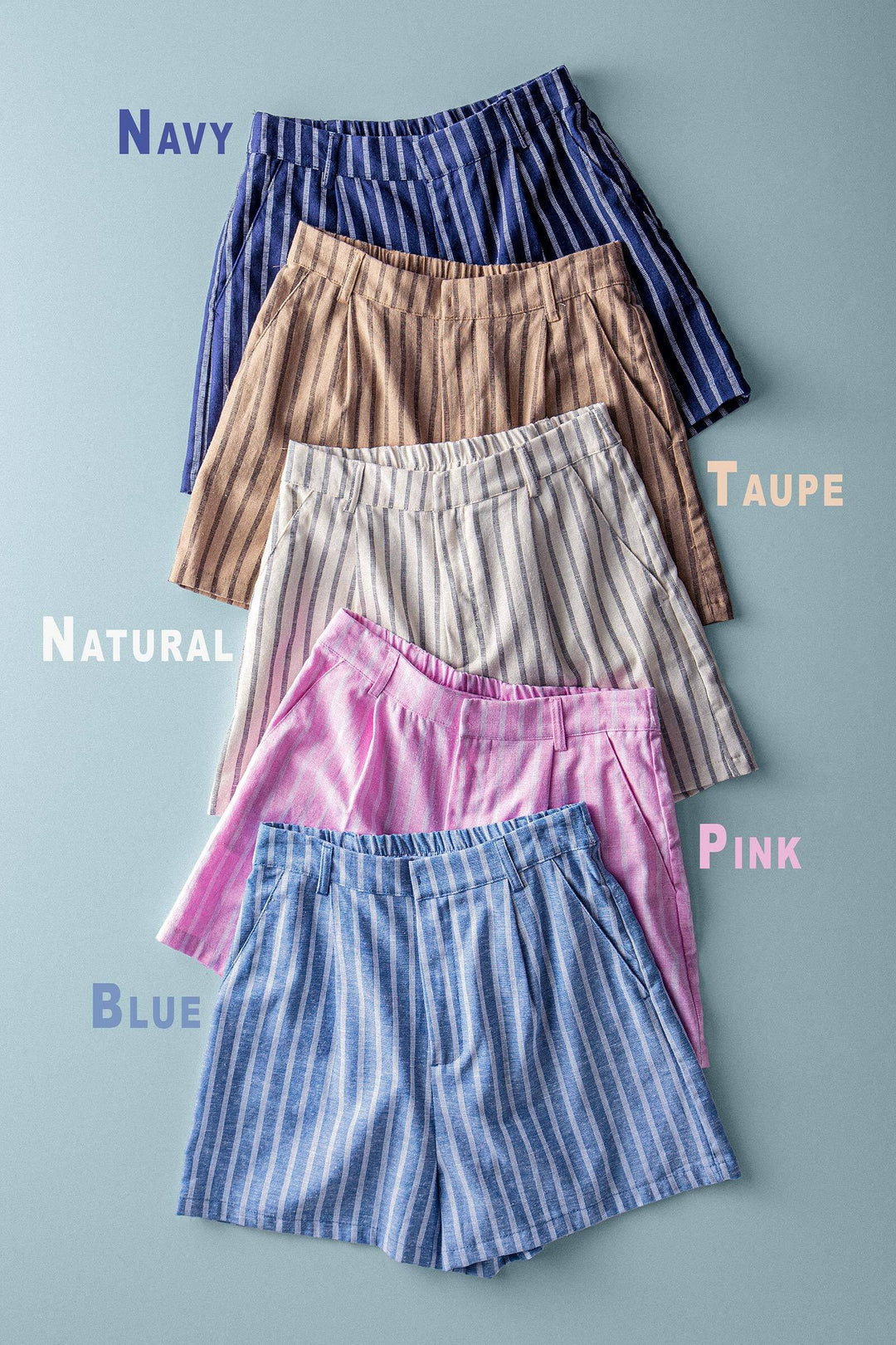 Coastal Linen Stripe Shorts in Blue - Women's Wholesale Casual Shorts | Trend Notes
